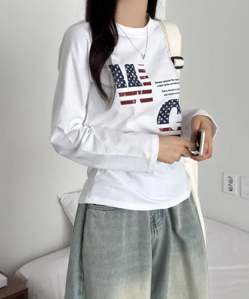 VIVID LADY（ビビッドレディー）の「アメリカンロゴプリント ロングスリーブTシャツ（Tシャツ/カットソー・レディース・ホワイト/ブラック/チャコールグレー・FREE）」の12枚目の写真