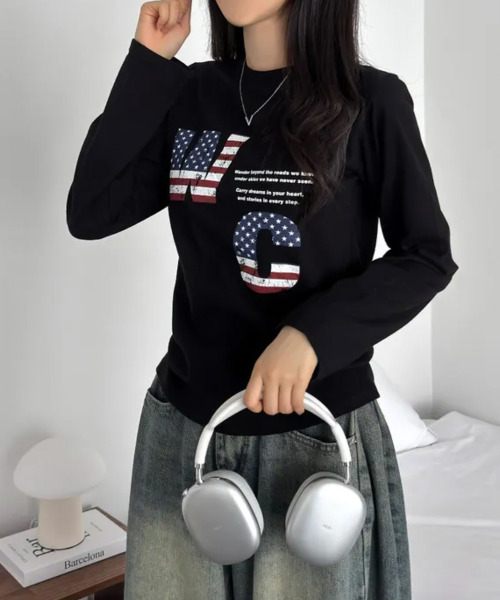 VIVID LADY（ビビッドレディー）の「アメリカンロゴプリント ロングスリーブTシャツ（Tシャツ/カットソー・レディース・ホワイト/ブラック/チャコールグレー・FREE）」の18枚目の写真