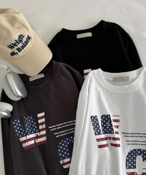 VIVID LADY（ビビッドレディー）の「アメリカンロゴプリント ロングスリーブTシャツ（Tシャツ/カットソー・レディース・ホワイト/ブラック/チャコールグレー・FREE）」の5枚目の写真