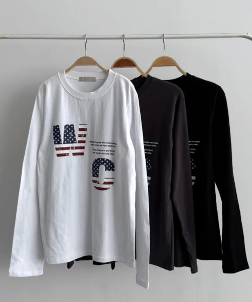 VIVID LADY（ビビッドレディー）の「アメリカンロゴプリント ロングスリーブTシャツ（Tシャツ/カットソー・レディース・ホワイト/ブラック/チャコールグレー・FREE）」の4枚目の写真