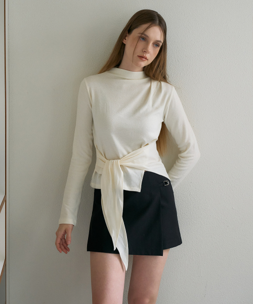 DEHEVE（デヘヴェ）の「Mock-neck Wrap Long Sleeve [Ivory]（Tシャツ/カットソー・レディース・アイボリー・OS）」の4枚目の写真