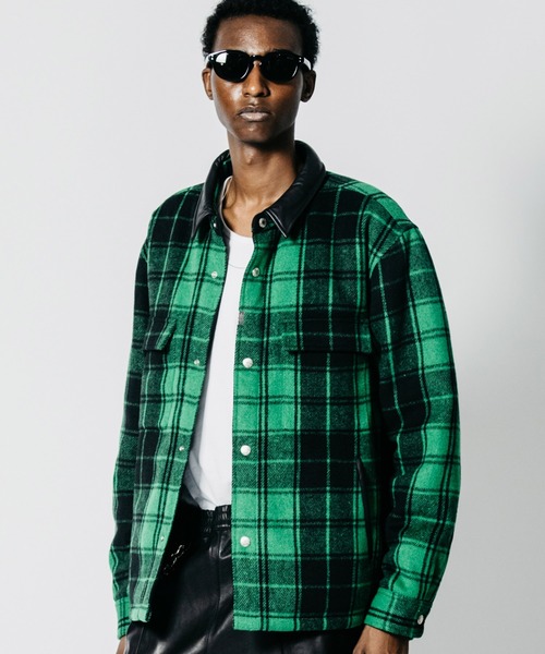 CRIMIE(クライミー)の「LEATHER-COLLAR SNAP SHIRT JACKET(ブルゾン・メンズ・ブラック/グリーン・XXL/XL/L/M)」の2枚目の写真