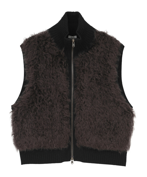 CURRENTAGE(カレンテージ)の「SHAGGY KNIT COMBI ZIP VEST(ベスト・レディース・ベージュ/ブラック・1)」の2枚目の写真