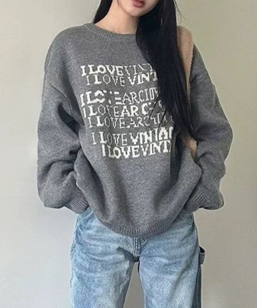 NANEA(ナネア)の「ロゴジャガードニットプルオーバー(ニット/セーター・レディース・グレー・フリー)」の2枚目の写真