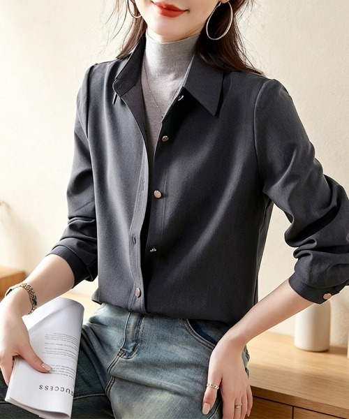 ONEP STAR(ワンピスター)の「襟付きフロントボタンベーシックシャツ(シャツ/ブラウス・レディース・グレー・LARGE/X-LARGE/MEDIUM)」の15枚目の写真