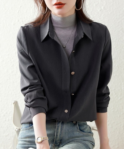 ONEP STAR(ワンピスター)の「襟付きフロントボタンベーシックシャツ(シャツ/ブラウス・レディース・グレー・LARGE/X-LARGE/MEDIUM)」の10枚目の写真