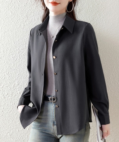 ONEP STAR(ワンピスター)の「襟付きフロントボタンベーシックシャツ(シャツ/ブラウス・レディース・グレー・LARGE/X-LARGE/MEDIUM)」の9枚目の写真