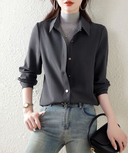 ONEP STAR(ワンピスター)の「襟付きフロントボタンベーシックシャツ(シャツ/ブラウス・レディース・グレー・LARGE/X-LARGE/MEDIUM)」の8枚目の写真