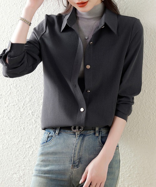 ONEP STAR(ワンピスター)の「襟付きフロントボタンベーシックシャツ(シャツ/ブラウス・レディース・グレー・LARGE/X-LARGE/MEDIUM)」の7枚目の写真