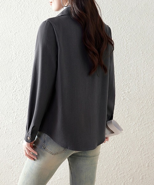 ONEP STAR(ワンピスター)の「襟付きフロントボタンベーシックシャツ(シャツ/ブラウス・レディース・グレー・LARGE/X-LARGE/MEDIUM)」の6枚目の写真