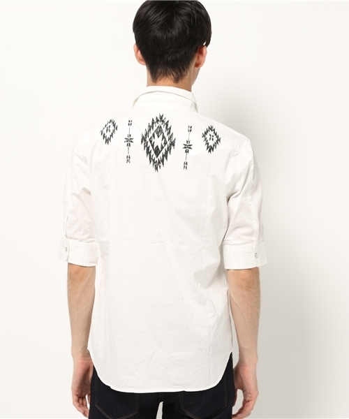 VENCEEXCHANGE(ヴァンスエクスチェンジ)の「ツイルオルテガプリント5分シャツ(シャツ/ブラウス・メンズ・ブラック/オフホワイト/ダークグリーン・LARGE/MEDIUM)」の4枚目の写真