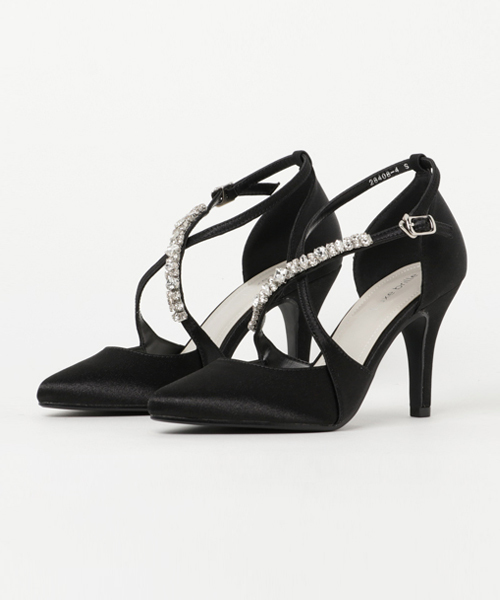 Luxe brille(リュクスブリエ)の「ビジュー使いクロスストラップパーティーパンプス(パンプス)」|ブラック