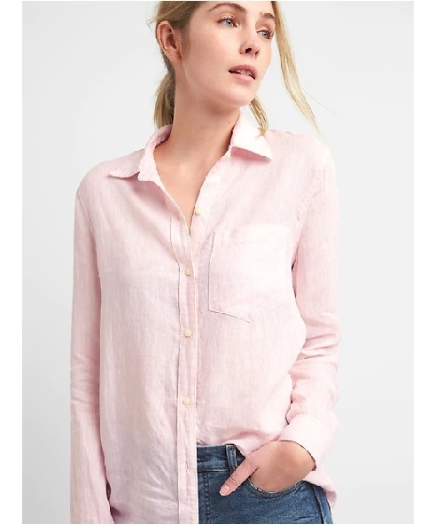 GAP(ギャップ)の「Gap オーバーサイズ BFシャツ(リネン)(シャツ/ブラウス・レディース・ブルー系その他/ライトブルー/その他/ピンク系その他/ベージュ/ホワイト×ブルー・L/M/XS/XXS/S)」の5枚目の写真