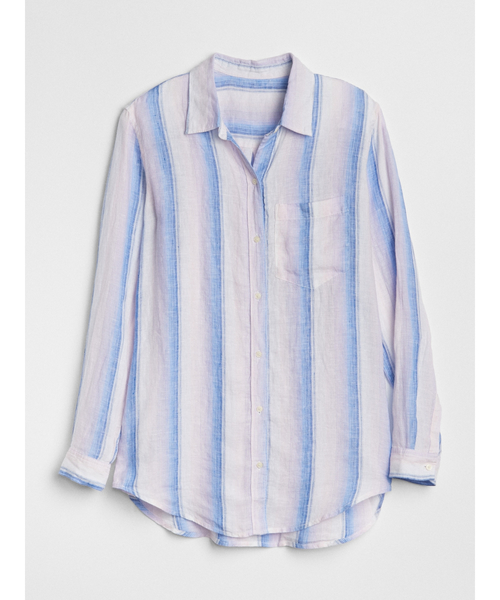 GAP(ギャップ)の「Gap オーバーサイズ BFシャツ(リネン)(シャツ/ブラウス・レディース・ブルー系その他/ライトブルー/その他/ピンク系その他/ベージュ/ホワイト×ブルー・L/M/XS/XXS/S)」の1枚目の写真