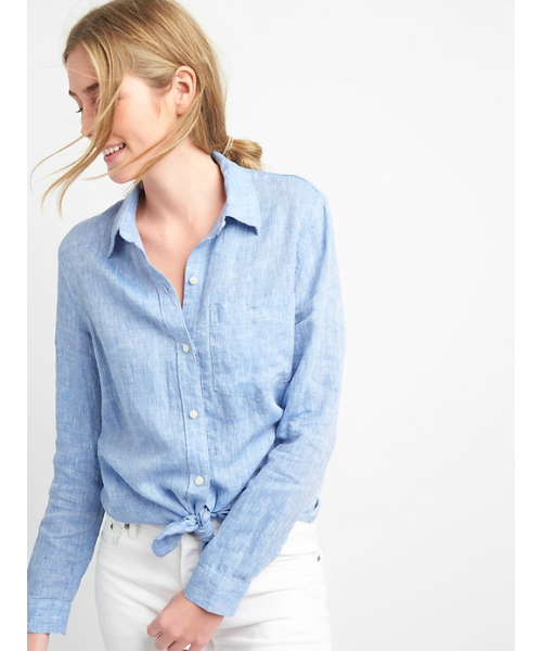 GAP(ギャップ)の「Gap オーバーサイズ BFシャツ(リネン)(シャツ/ブラウス・レディース・ブルー系その他/ライトブルー/その他/ピンク系その他/ベージュ/ホワイト×ブルー・L/M/XS/XXS/S)」の3枚目の写真