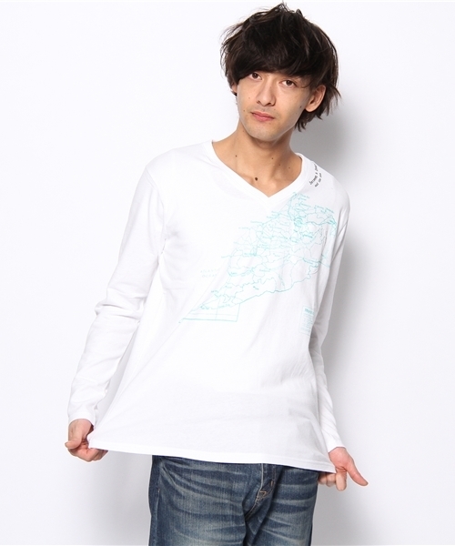 CIAOPANIC TYPY（チャオパニックティピー）の「MAPプリントVネックTee（Tシャツ/カットソー・メンズ・ホワイト/ブラック・SMALL/MEDIUM/LARGE）」の2枚目の写真