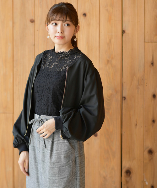 rps（アールピーエス）の「ボリュームスリーブVネックブルゾン（ブルゾン・レディース・ブラック/ダークグリーン/カーキ・M）」の2枚目の写真