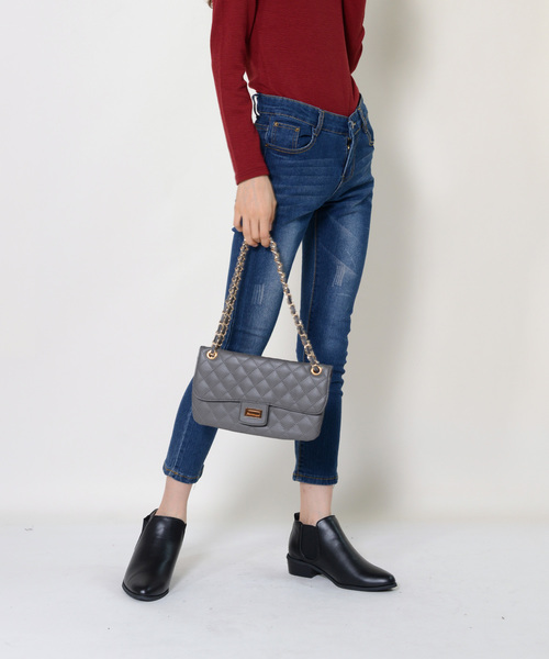 shopnikoniko(ショップニコニコ)の「キルティングバッグスリム(ショルダーバッグ・レディース・ブラック/インディゴブルー/ブラック系その他/チャコールグレー×パープル/グレイッシュベージュ・フリー)」の20枚目の写真