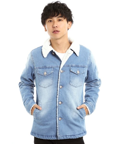 improves(インプローブス)の「スター貼り付けデニム裏ボアランチコート(デニムジャケット)」|サックスブルー