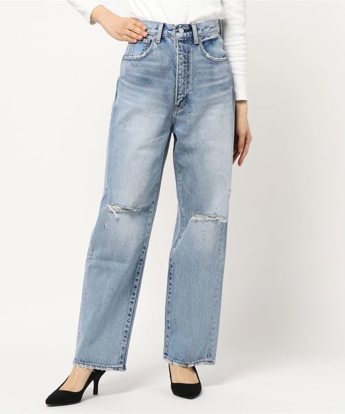 MOUSSY（マウジー）の「HIGH WAIST LOOSE STRAIGHT（デニムパンツ・レディース・ブルー・24inch/25inch/26inch/23inch）」の3枚目の写真