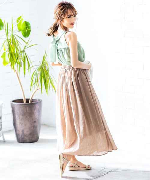 KOBE LETTUCE（コウベレタス）の「2WAYリボンバックギャザーノースリーブブラウス（シャツ/ブラウス・レディース・オフホワイト/グリーン/ミント/コーラル・FREE）」の11枚目の写真