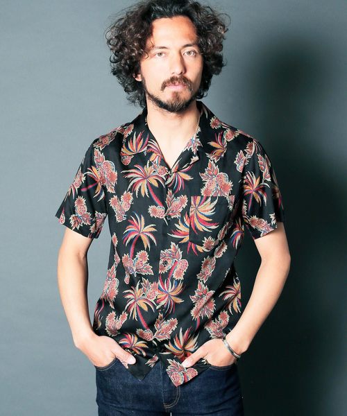 Magine(マージン)の「【Magine】CTN ALOHA PRINT OPEN/C SHIRTS S/S:コットン アロハ プリント オープンカラーシャツ ショートスリーブ(シャツ/ブラウス・メンズ・ブラック/ネイビー・44/46/48)」の1枚目の写真