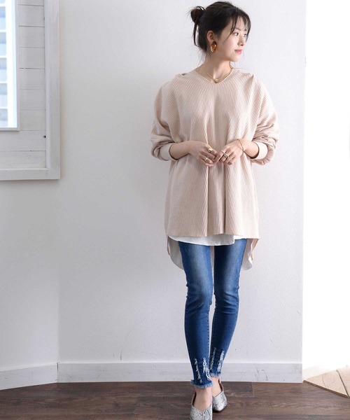 classicalelf(クラシカルエルフ)の「ロング丈ワッフルサーマルプルオーバーパーカーカットソー(長袖)(パーカー・レディース・ホワイト/ブラック/ベージュ/ブラウン・MEDIUM/X-LARGE)」の8枚目の写真