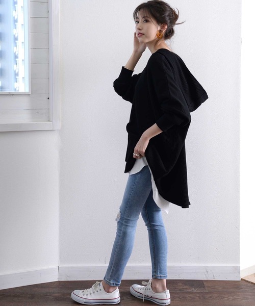 classicalelf(クラシカルエルフ)の「ロング丈ワッフルサーマルプルオーバーパーカーカットソー(長袖)(パーカー・レディース・ホワイト/ブラック/ベージュ/ブラウン・MEDIUM/X-LARGE)」の11枚目の写真