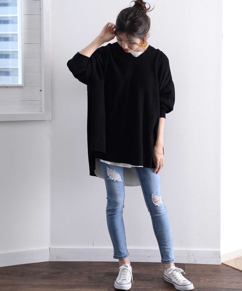 classicalelf(クラシカルエルフ)の「ロング丈ワッフルサーマルプルオーバーパーカーカットソー(長袖)(パーカー・レディース・ホワイト/ブラック/ベージュ/ブラウン・MEDIUM/X-LARGE)」の14枚目の写真