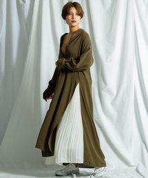 Fashion Letter | ロングスリットノーカラー長袖シャツワンピース(シャツワンピース)