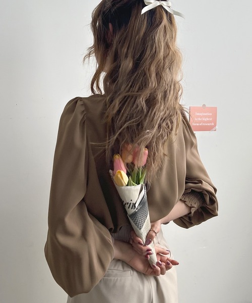 Futier land（フューティアランド）の「【オケージョン対応】EASY CARE上質生地改良オフィスデイリーの大人ブラウス。ハイネックバルーンスリーブブラウス（シャツ/ブラウス・レディース・ブラック/ブラウン/モカ/アイボリー/パープル/グリーン/ワインレッド/ラベンダー/ベージュ系その他/テラコッタ/ライトブラウン/ネイビー/ライトグレー/ブラック系その他/ホワイト系その他/グレイッシュブルー/ブラウン系その他/スモーキーグリーン系・FREE/X-LARGE/LARGE）」の7枚目の写真