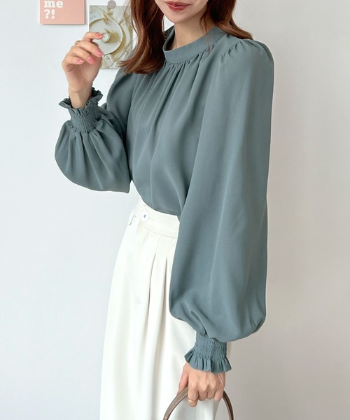 【美品】エブール ウールカシミアサキソニーバルーンスリーブ ブラウス 38 美品】エブール ウールカシミアサキソニーバルーンスリーブ