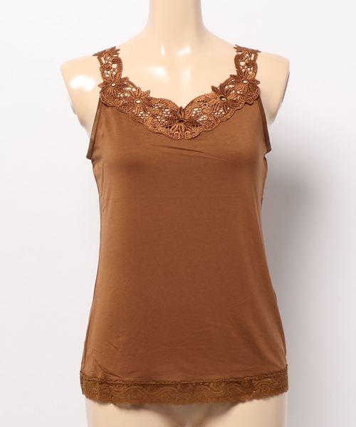 Doux archives（ドゥアルシーヴ）の「レーヨンレースキャミ（キャミソール・レディース・ブラック/ベージュ/ネイビー/ブラウン/オフホワイト・MEDIUM）」の4枚目の写真