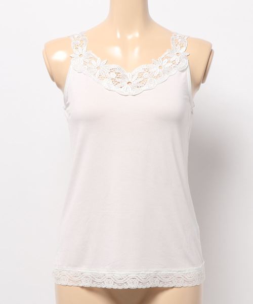 Doux archives（ドゥアルシーヴ）の「レーヨンレースキャミ（キャミソール・レディース・ブラック/ベージュ/ネイビー/ブラウン/オフホワイト・MEDIUM）」の2枚目の写真