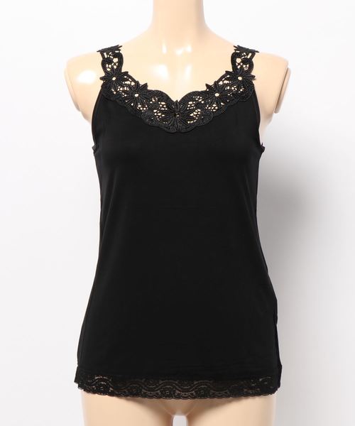 Doux archives（ドゥアルシーヴ）の「レーヨンレースキャミ（キャミソール・レディース・ブラック/ベージュ/ネイビー/ブラウン/オフホワイト・MEDIUM）」の3枚目の写真