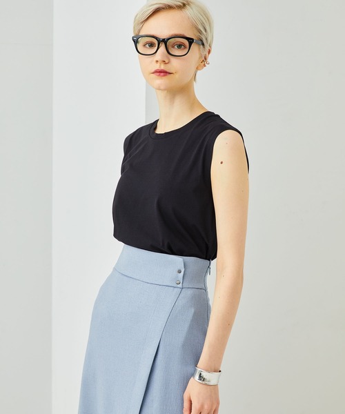 STUDIOUS（ステュディオス）の「【STUDIOUS】プレミアムシルクコットンノースリーブTシャツ（Tシャツ/カットソー・レディース・ホワイト/ブラック/ピンク/ブルー/ブラウン・FREE）」の3枚目の写真