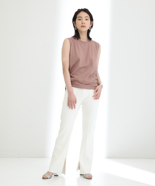 STUDIOUS（ステュディオス）の「【STUDIOUS】プレミアムシルクコットンノースリーブTシャツ（Tシャツ/カットソー・レディース・ホワイト/ブラック/ピンク/ブルー/ブラウン・FREE）」の6枚目の写真