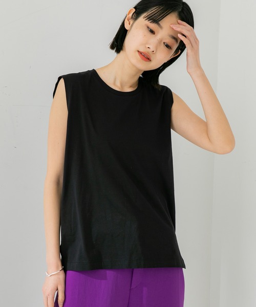 STUDIOUS（ステュディオス）の「【STUDIOUS】プレミアムシルクコットンノースリーブTシャツ（Tシャツ/カットソー・レディース・ホワイト/ブラック/ピンク/ブルー/ブラウン・FREE）」の14枚目の写真