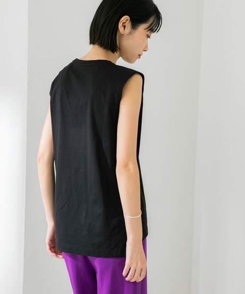 STUDIOUS（ステュディオス）の「【STUDIOUS】プレミアムシルクコットンノースリーブTシャツ（Tシャツ/カットソー・レディース・ホワイト/ブラック/ピンク/ブルー/ブラウン・FREE）」の16枚目の写真