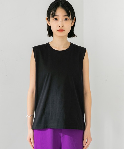 STUDIOUS（ステュディオス）の「【STUDIOUS】プレミアムシルクコットンノースリーブTシャツ（Tシャツ/カットソー・レディース・ホワイト/ブラック/ピンク/ブルー/ブラウン・FREE）」の17枚目の写真