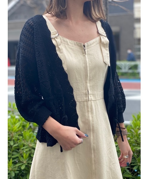 one way（ワンウェイ）の「透かし編みドロストカーデ（カーディガン/ボレロ・レディース・ブラック/ホワイト/ベージュ/ライトピンク・FREE）」の3枚目の写真