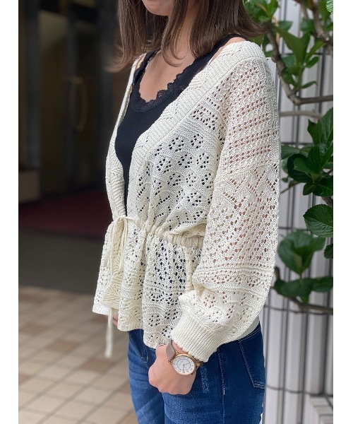 one way（ワンウェイ）の「透かし編みドロストカーデ（カーディガン/ボレロ・レディース・ブラック/ホワイト/ベージュ/ライトピンク・FREE）」の10枚目の写真