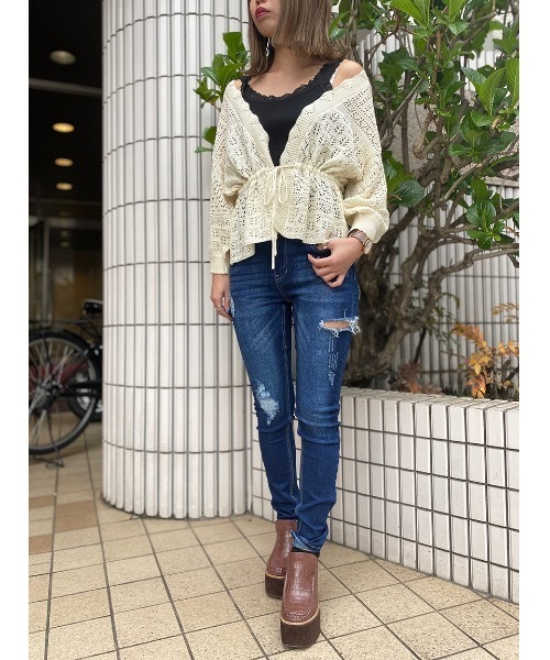 one way（ワンウェイ）の「透かし編みドロストカーデ（カーディガン/ボレロ・レディース・ブラック/ホワイト/ベージュ/ライトピンク・FREE）」の17枚目の写真