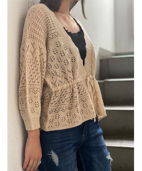 one way（ワンウェイ）の「透かし編みドロストカーデ（カーディガン/ボレロ・レディース・ブラック/ホワイト/ベージュ/ライトピンク・FREE）」の16枚目の写真