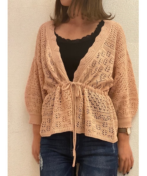 one way（ワンウェイ）の「透かし編みドロストカーデ（カーディガン/ボレロ・レディース・ブラック/ホワイト/ベージュ/ライトピンク・FREE）」の9枚目の写真