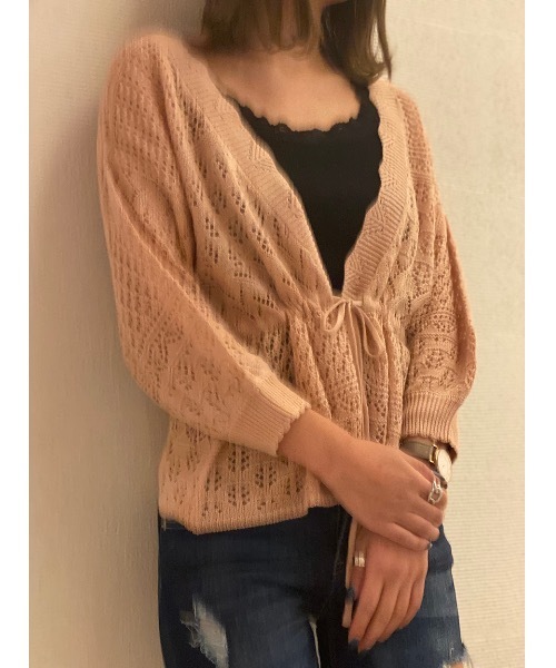 one way（ワンウェイ）の「透かし編みドロストカーデ（カーディガン/ボレロ・レディース・ブラック/ホワイト/ベージュ/ライトピンク・FREE）」の11枚目の写真