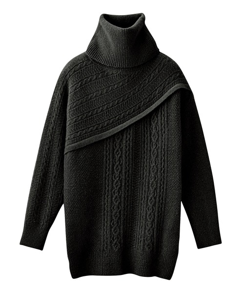GeeRA(ジーラ)の「タートルネックケーブルニットチュニック(ニット/セーター・レディース・ベージュ/ブラック・MEDIUM/LARGE/X-LARGE)」の3枚目の写真