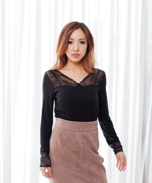 LIPSERVICE(リップサービス)の「Lacy heat トップス(Tシャツ/カットソー・レディース・ホワイト/ブラック・FREE)」の3枚目の写真