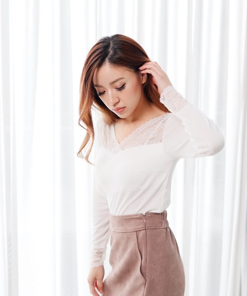 LIPSERVICE(リップサービス)の「Lacy heat トップス(Tシャツ/カットソー・レディース・ホワイト/ブラック・FREE)」の5枚目の写真