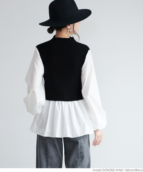 ブラウス シャツ KNIT VEST DOCKING SHIRT / ニットベストドッキングシャツ レディース ニットベストドッキング（シャツ/ブラウス）｜coca（coca
